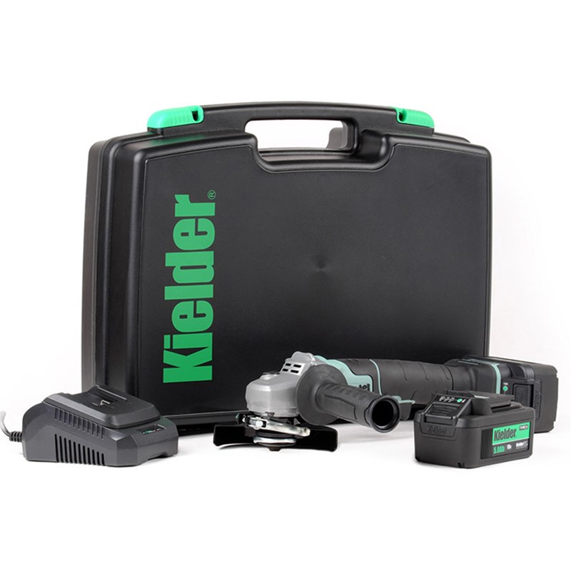 Kielder KWT-013-02 4.1/2” 18V Brushless Angle Grinder with 2 x 5.0Ah Li-ion Batteries, Battery Charger & Carry Case