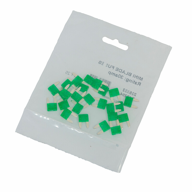 30 Amp Mini Blade Fuse (Green), Pk 25