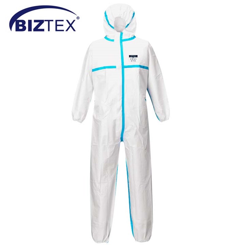 BIZTEX® ST60 Protective Coverall Type 4/5/6 - White with Hood, Medium