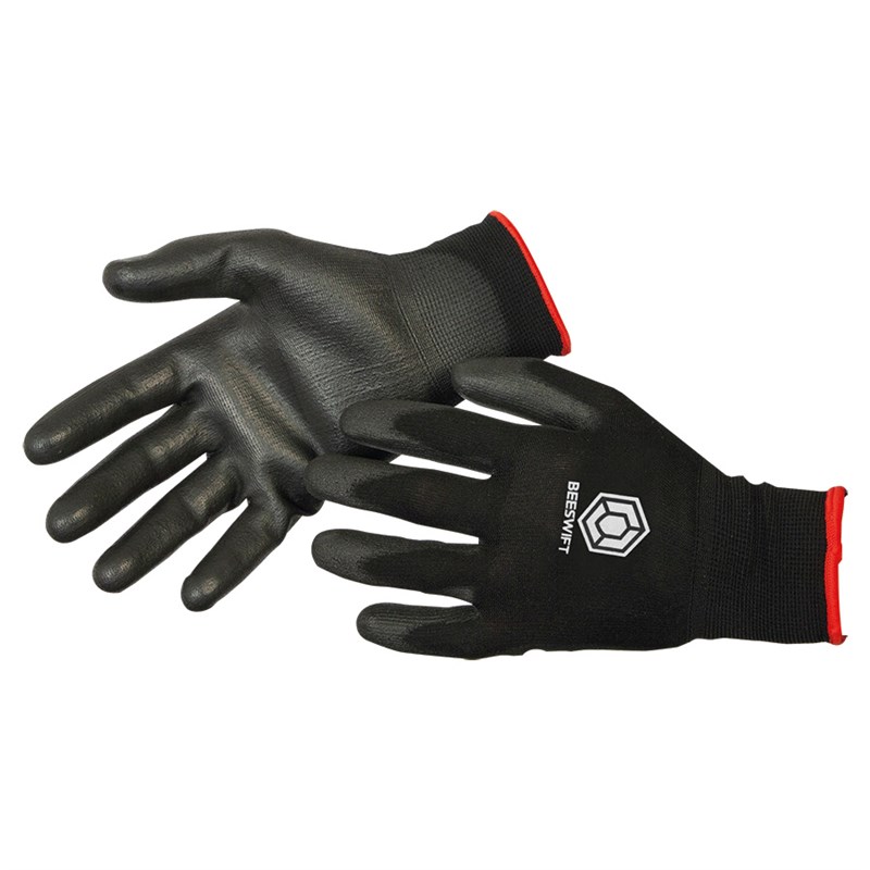 PU Coated Palm Fit Gloves, Black, Size 9 (L) (Pk 10 pairs)