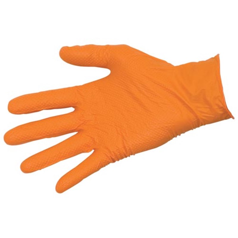 Disposable HD Orange Nitrile Gloves, Size 8 (Medium), Pk 100 