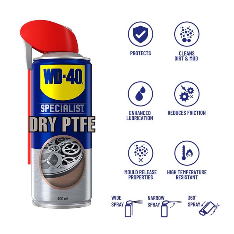 WD-40® Specialist Anti Friction Dry PTFE Lubricant with Smart Straw, 400ml Aerosol