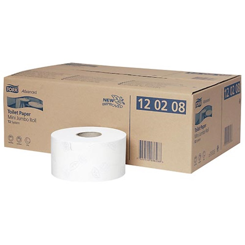 Tork Advanced Mini-Jumbo Sized Toilet Roll, White 2-ply (Pk 12 rolls)