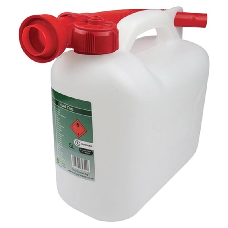 White Plastic Fuel Can with Flexible Spout, 5 Litres